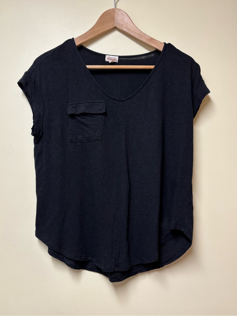 Ten Sixty Sherman Linen Blend Boxy Pocket Tee - Black XS